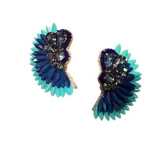 Blue rhinestone fan earrings